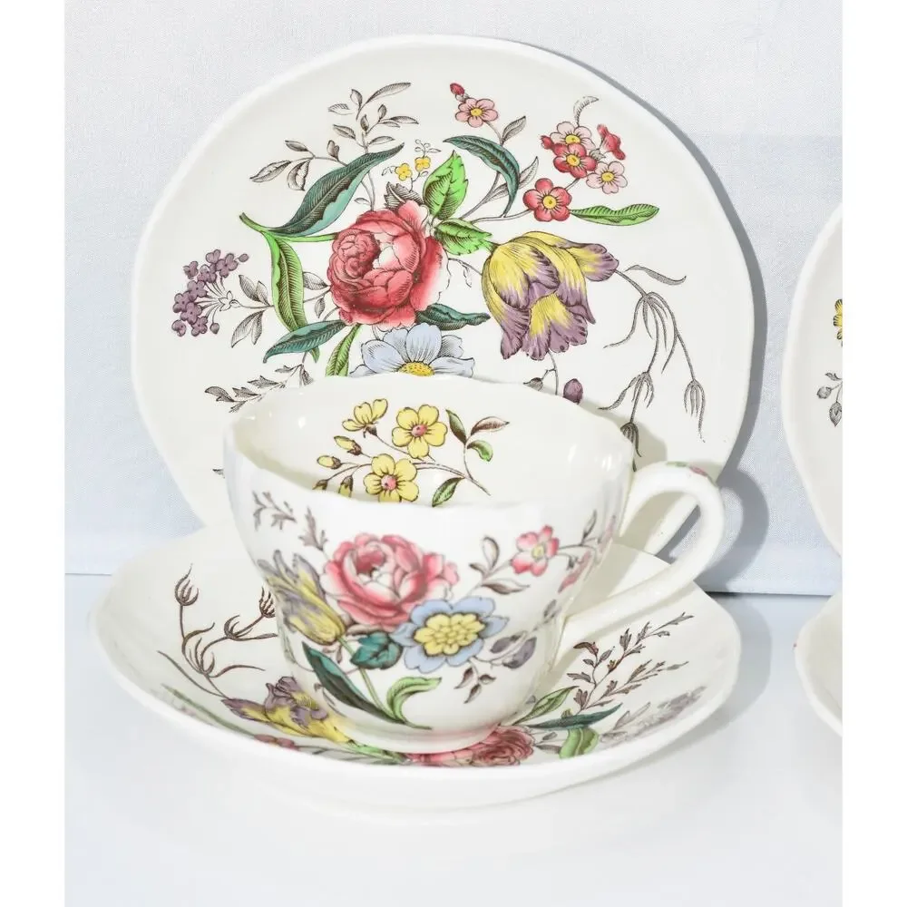 Copeland Spode Gainsborough Marlborough Tea Cup and Saucer Plates - 6pc set